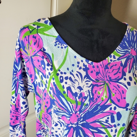 Lilly Pulitzer Floral In The Garden Cara Dress Drop Waist Dolman Sleeve Size XS - Picture 14 of 16